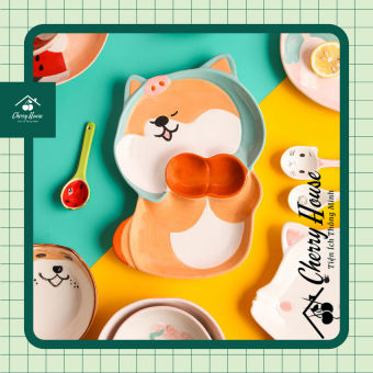 Bộ chén bát đĩa tô sứ chó Siba ăn cơm cho bé CHERRY HOUSE CHCB06 chén tô đĩa khay thìa gốm sứ đẹp cao cấp hình chú chó Siba kiểu Nhật dễ thương cho bé ăn cơm ăn dặm