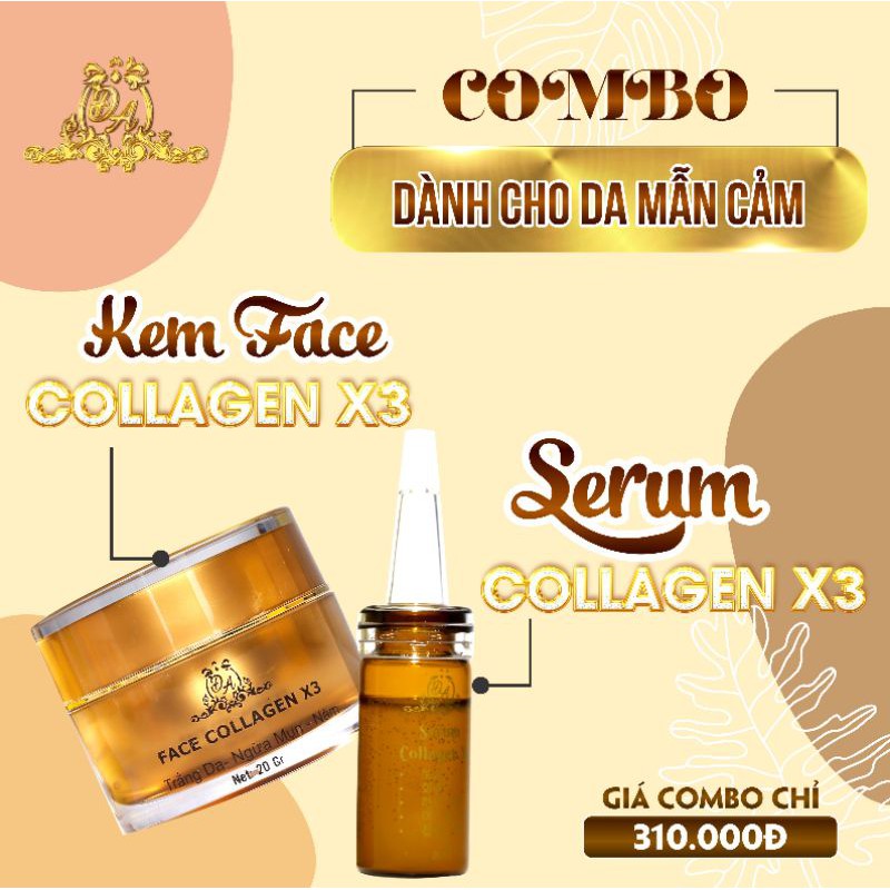Bộ 2 lọ combo kem face x3 + serum dưỡng da collagen x3