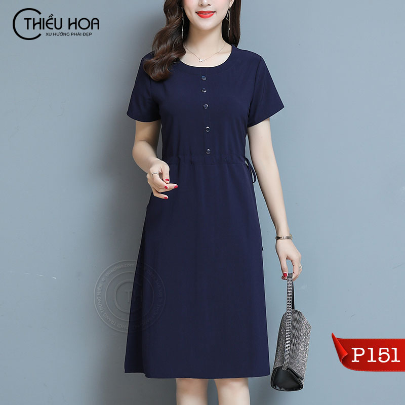 Đầm trung niên sang trọng tay ngắn Chất Kaki Lụa Mềm Mại, Thoáng Mát Thương hiệu Thiều Hoa P151
