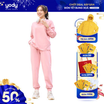 Bộ đông nữ nỉ in chữ HAPPINESS Yody, set đồ bộ nữ thu đông ấm áp thời trang BTN5000