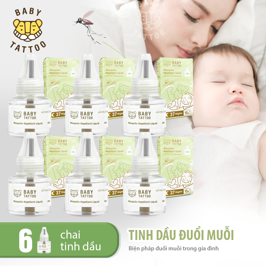 Combo 6 bình tinh dầu đuổi muỗi bổ sung, không khói không mùi an toàn cho bé, chống muỗi tuyệt đối baby tattoo