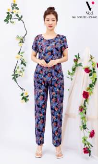 Bộ đồ nữ mặc nhà trung niên cho các bà, các mẹ - Bộ đồ ngủ Tole (lanh) - Bộ mặc nhà trung niên vải lanh (tole) Vicci BGD.082, thiết kế áo cộc tay phối quần ống dài in hoạ tiết (Màu 7-8-9-10-11)