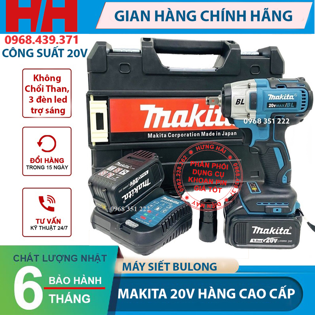 Máy siết bulong makita 20v không chổi than, 3 đèn led trợ sáng, motor bruschless