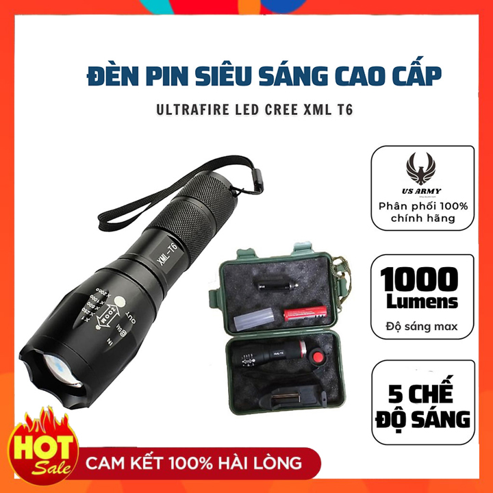 Đèn pin chống nước cao cấp, đèn pin cầm tay mini pin có thể sạc lại 5 chế độ chiếu sáng linh hoạt
