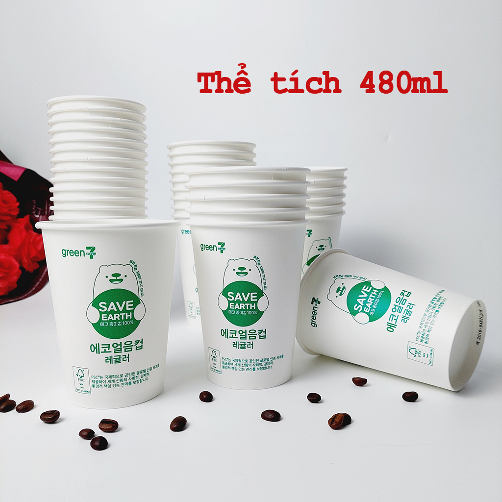 50 cốc giấy 480ml - 16oz gấu xanh hàng hàn quốc cao cấp