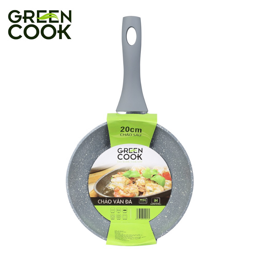 Chảo chống dính đáy từ Green Cook 20cm vân đá sâu lòng