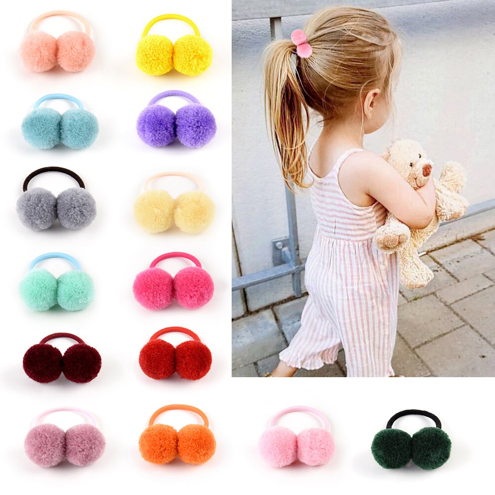 Set 2 dây cột tóc hình quả bông cực đáng yêu cho bé gái