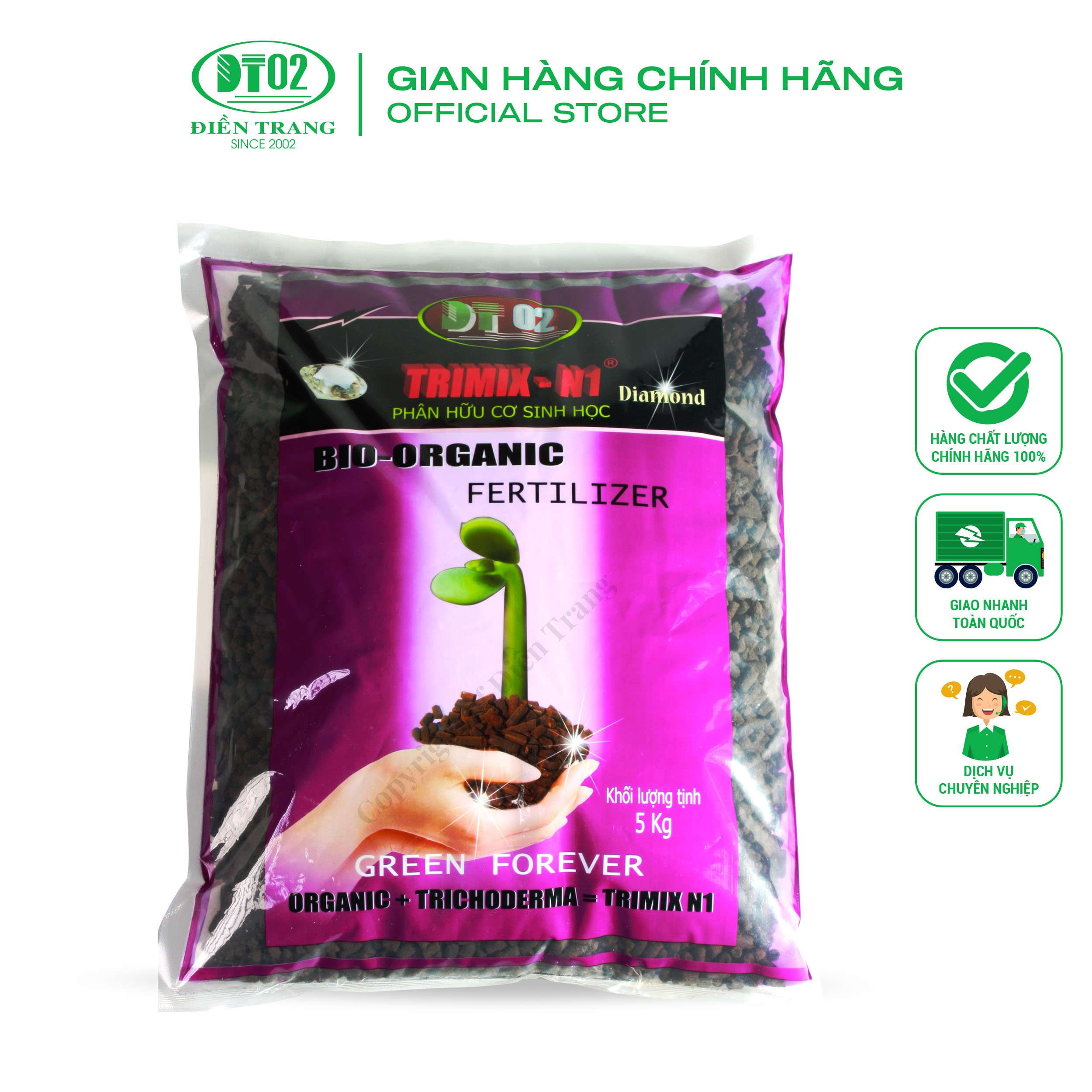 Phân hữu cơ sinh học TRIMIX-N1 dạng viên 5kg
