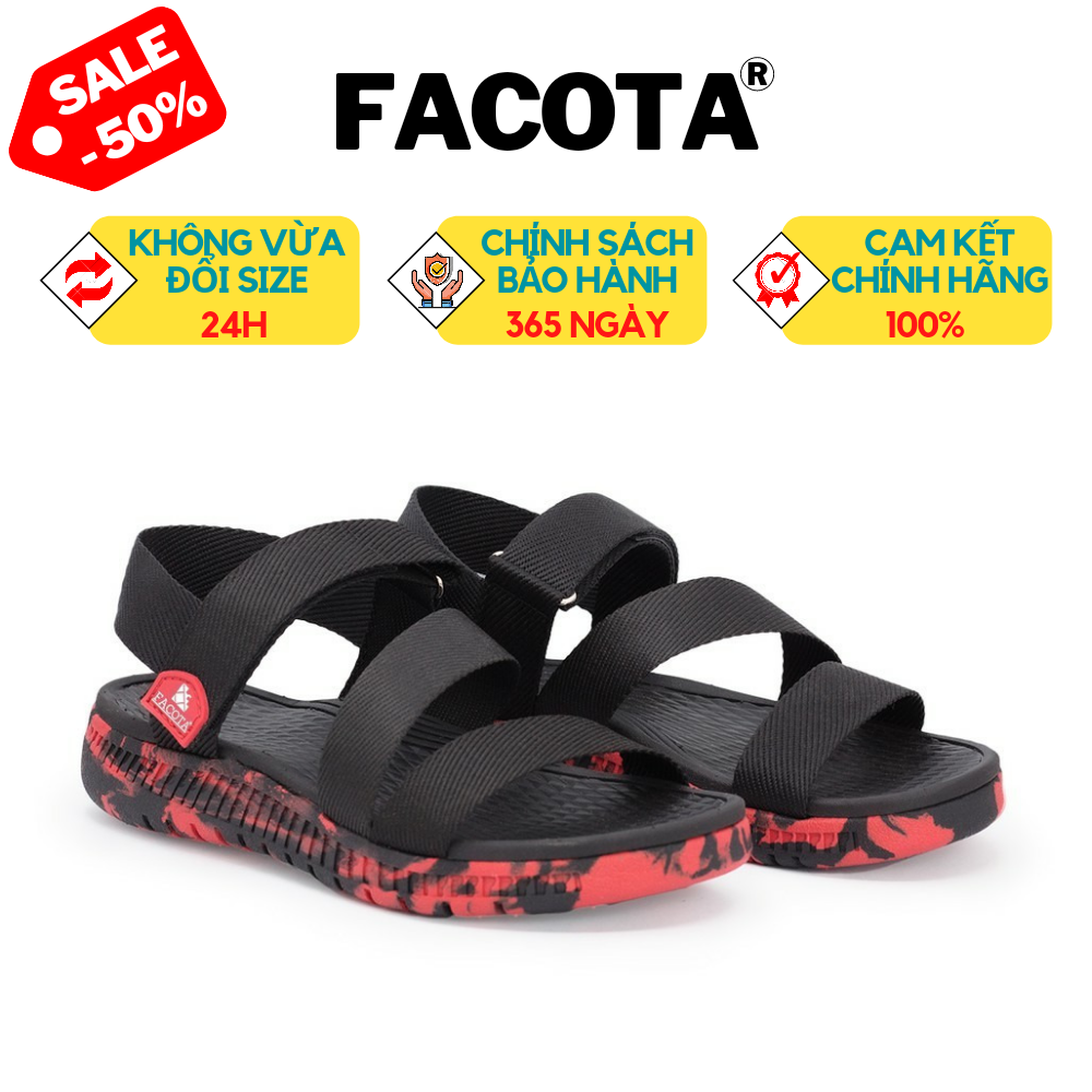 [FACOTA CHÍNH HÃNG] Giày Dép Sandals Facota Camo Đen Đỏ Nam Nữ HA13 - Sandal Đi Học Giá Rẻ