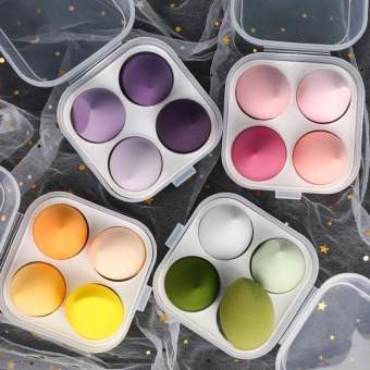 Hộp 4 mút trang điểm hình giọt nước tán 360 độ Mút tán kem nền có hộp nhựa đựng tiện dụng Phụ Kiện 68