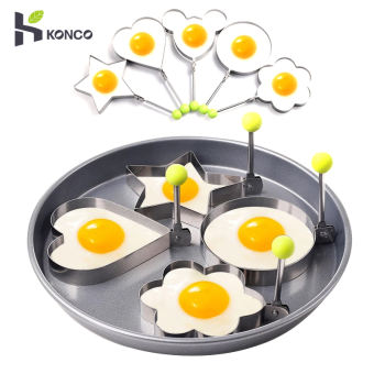 KONCO 5 Cái Chiên Trứng Khuôn, Nồi Inox Tỳ Hưu Nhẫn Mô Hình Trứng, ngôi Sao Hoa Tình Yêu Tròn Hình Trứng Dụng Cụ Nhà Bếp