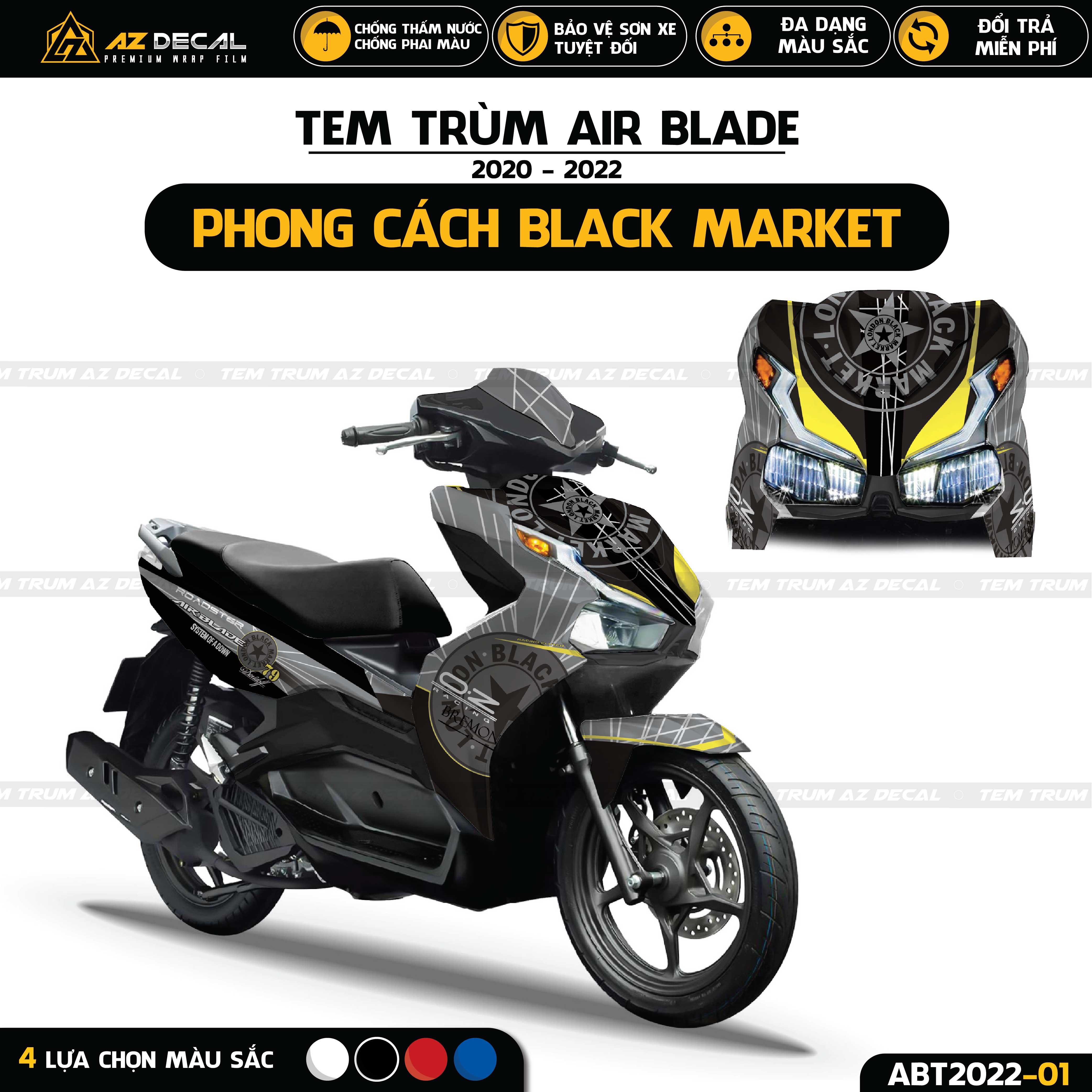 Tem trùm dán xe air blade phong cách black market | abt2022-01 | decal dán trùm xe máy ab airblade - azdecal