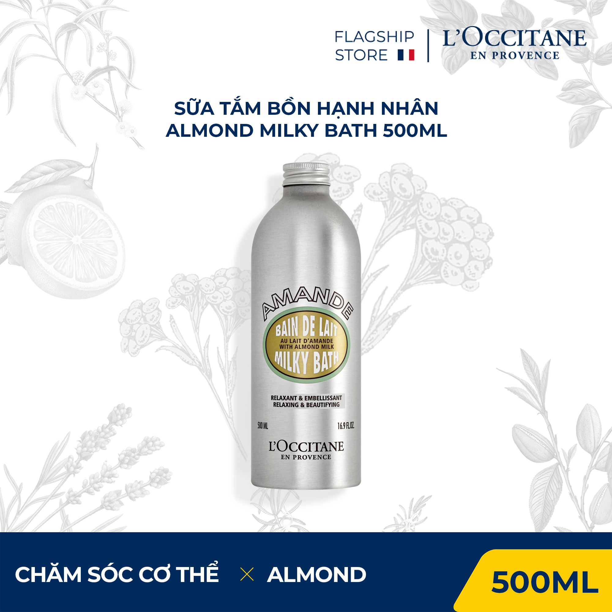 Sữa tắm bồn hạnh nhân l'occitane almond milky bath 500ml