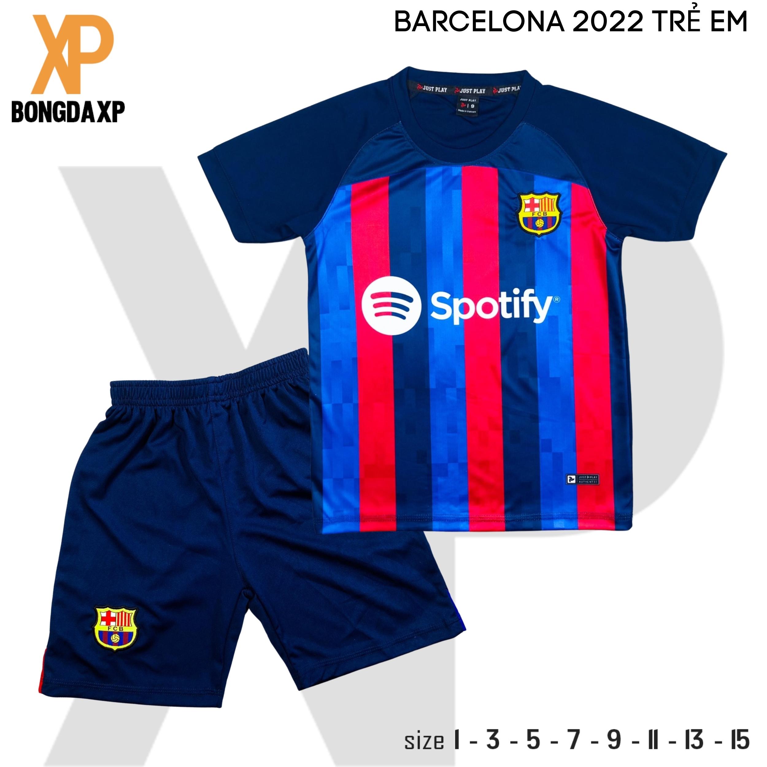 Quần áo bóng đá trẻ em, đồ đá banh trẻ em CLB Barcelona Vải thun lạnh cao cấp