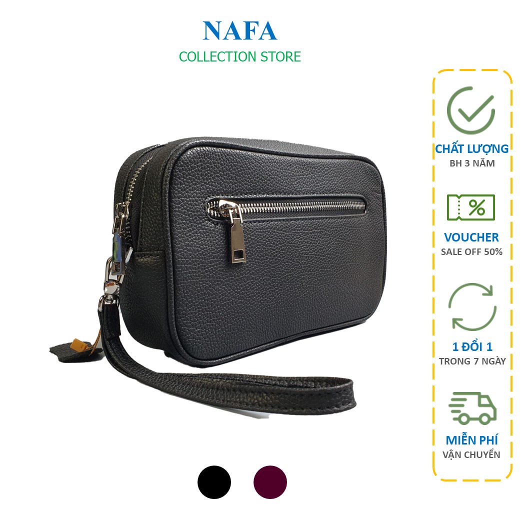 Clutch hộp, Clutch cầm tay nam NAFACL133 da bò thật cao cấp thời trang tiện lợi - Màu Đen/Nâu