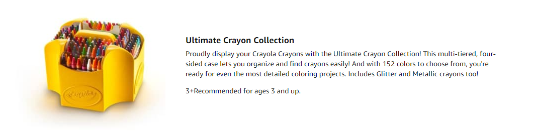 Crayola Ultimate Crayon Collection Coloring Set, Kids Indoor Activities at Home, Gift Age 3 Plus - 152 Count, Blue