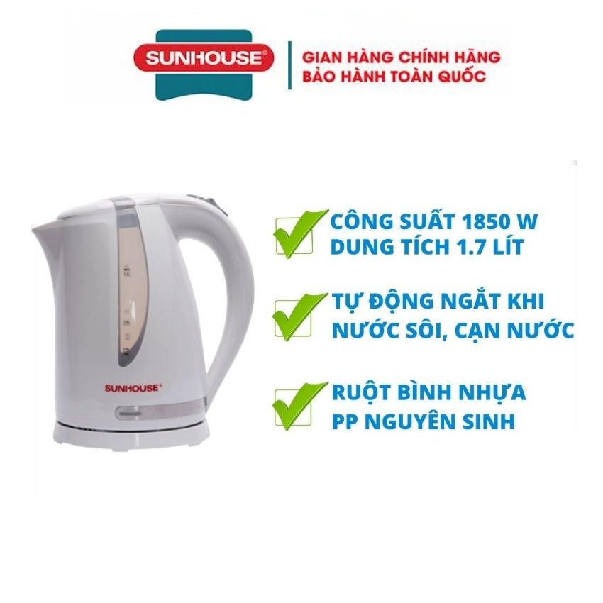 Ấm đun nước siêu tốc SUNHOUSE 1.8 Lít nhiều kiểu dáng bình đun nước siêu tốc Tự động tắt khi trào nước hoặc sôi trong lúc đun an toàn với sức khoẻ