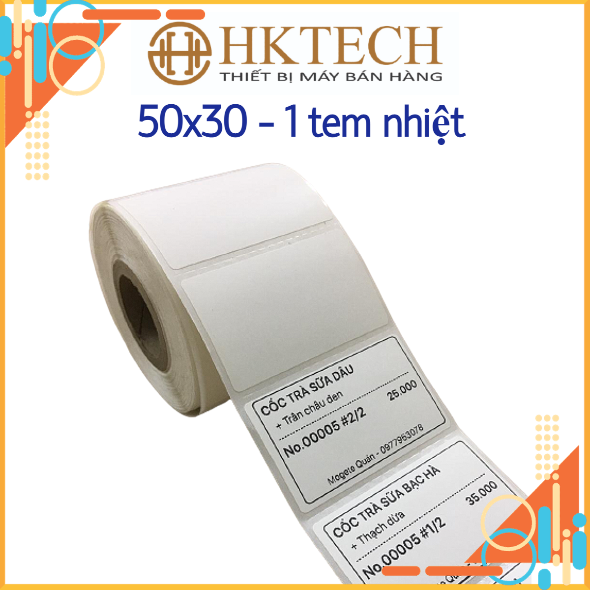 Giấy in tem trà sữa 50x30 mm, tem dán cốc trà sữa , in mã vạch