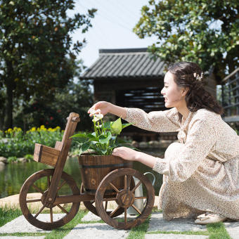Chậu gỗ trồng hoa chậu cây cảnh Keria decor ban công sân vườn ngoài trời bằng gỗ Thông Newzeland nhập khẩu hình xe đạp 3 bánh độc đáo