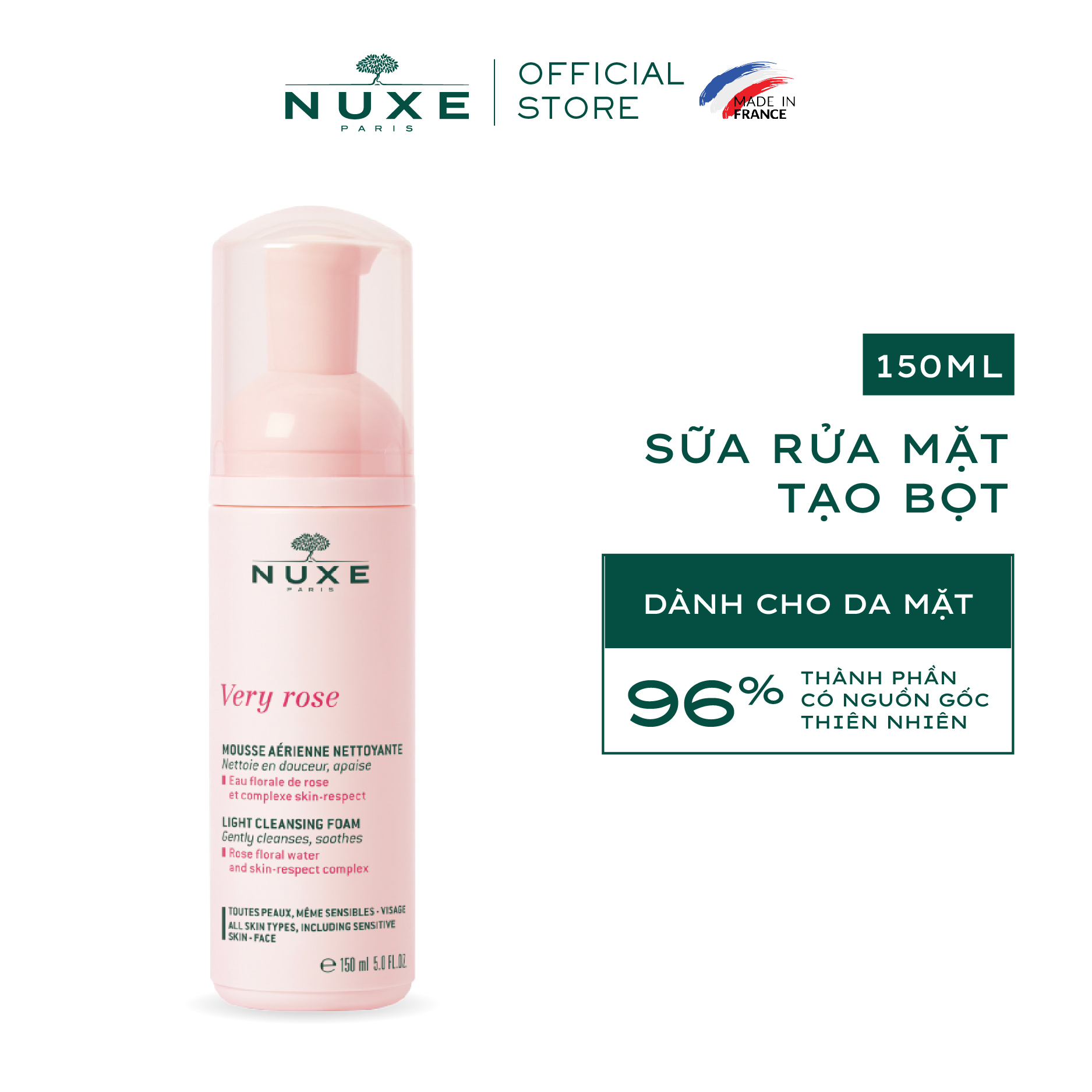 Sữa rửa mặt tạo bọt nhẹ dịu Nuxe Very Rose 150ml
