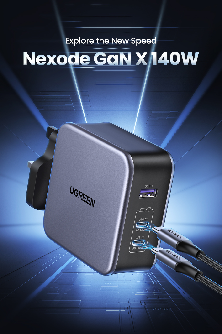  UGREEN 100W USB C Wall Charger, Nexode 2-Port GaN Foldable Fast  Charger Block Compatible with MacBook Pro/Air, iPad Pro, iPhone 14 Pro,  Dell XPS, Chromebook, Samsung Galaxy S23 Ultra, Pixel 7