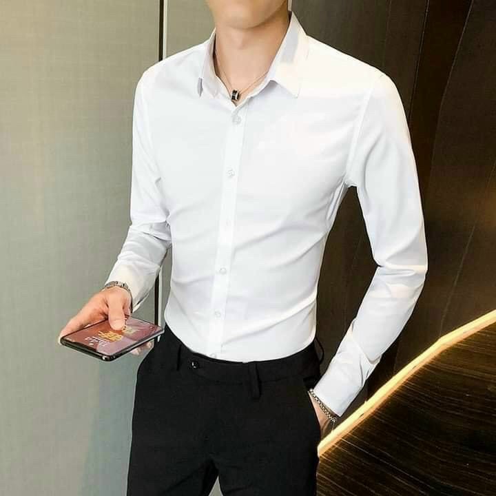 Áo sơ mi nam, áo sơ mi trắng chất lụa cao cấp không nhăn thời trang hpstore smlq02