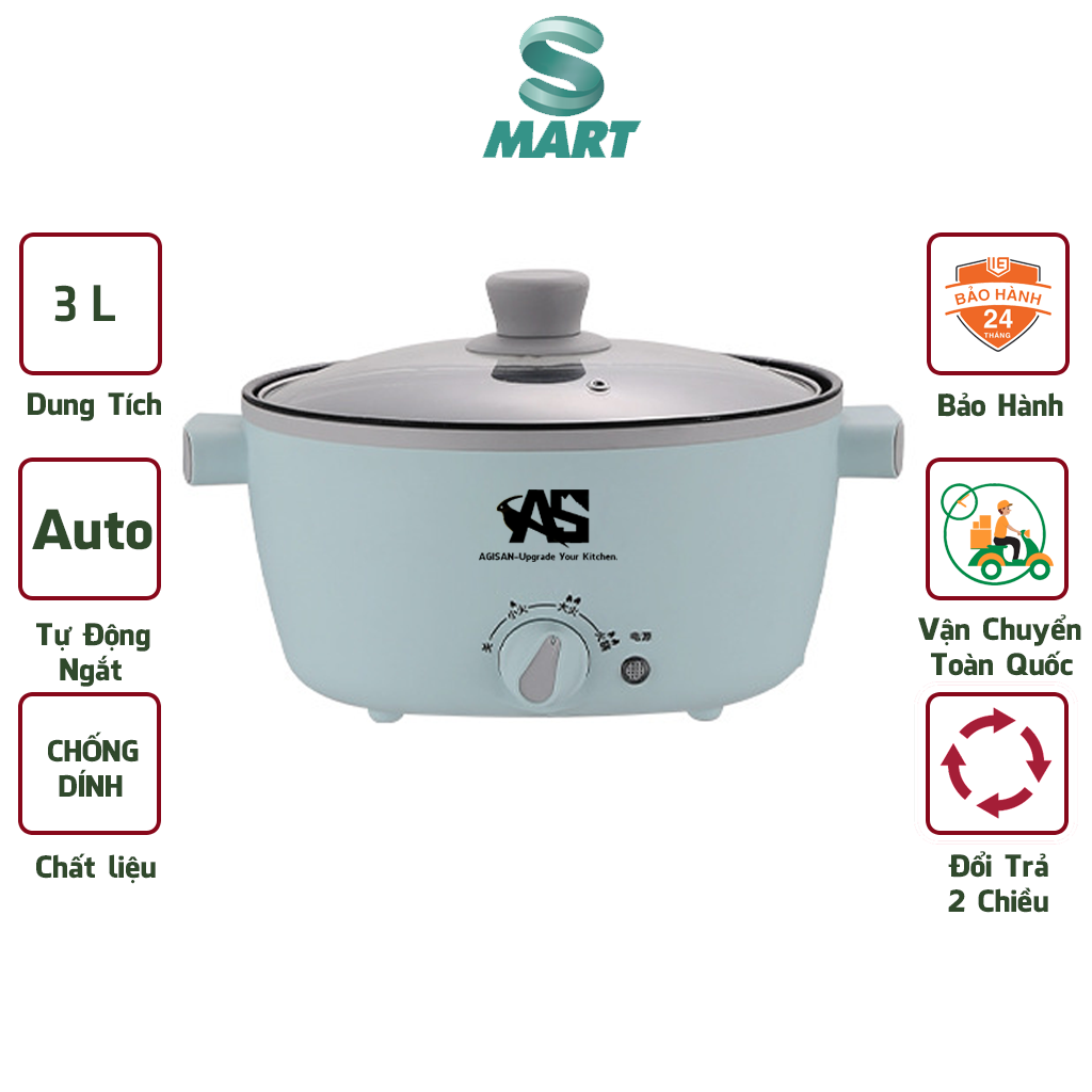 Nồi Nấu Lẩu Đa Năng AGISAN Công Suất 1000W Cao Cấp Có Chống Dính Cao Cấp -Nồi Lẩu Mini Đa Năng Có Nút Điều Chỉnh 3 Mức Nhiệt, Nồi Lẩu Điện, Nồi Đa Năng Có Lớp Chống Dính, Bếp Điện Mini Có Bảo Hhành