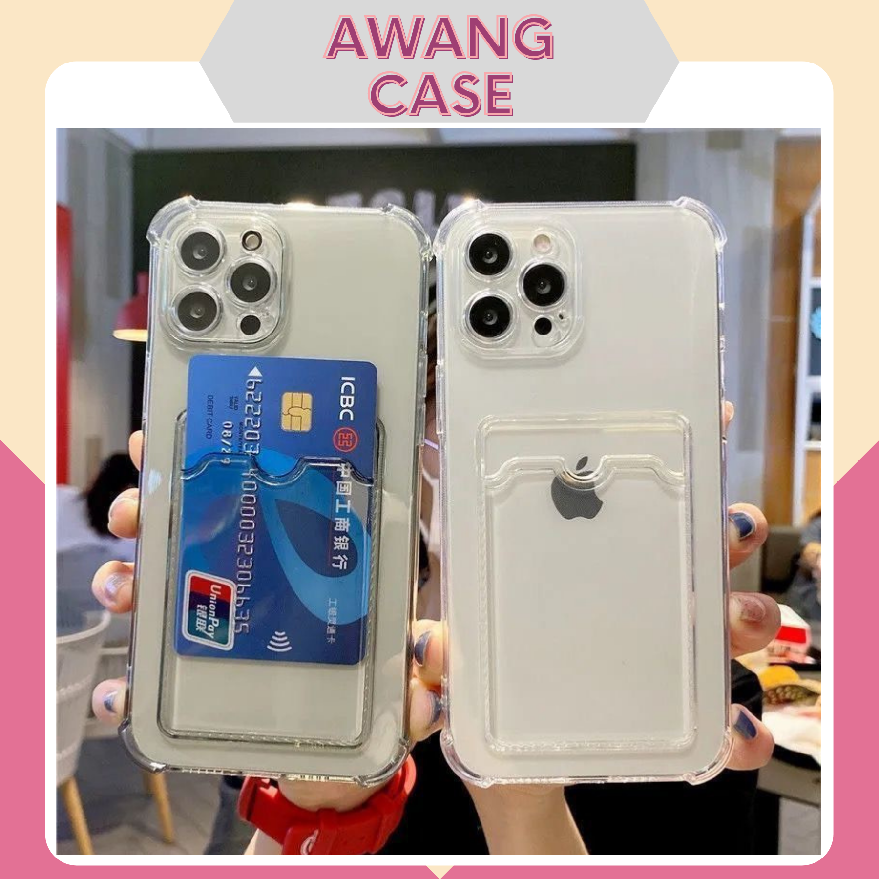 Ốp Túi Trong Suốt Chống Sốc Có Ngăn Đựng Card Cho IP 6plus,7plus,8plus,x,xs,xsmax,xr,11,11pro,11promax,12promax,13promax