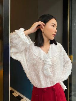 EDINI - Áo trắng tay dài hoạ tiết nổi A1235