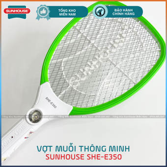 Vợt muỗi điện ABS xanh có đèn pin tích điện SUNHOUSE E350