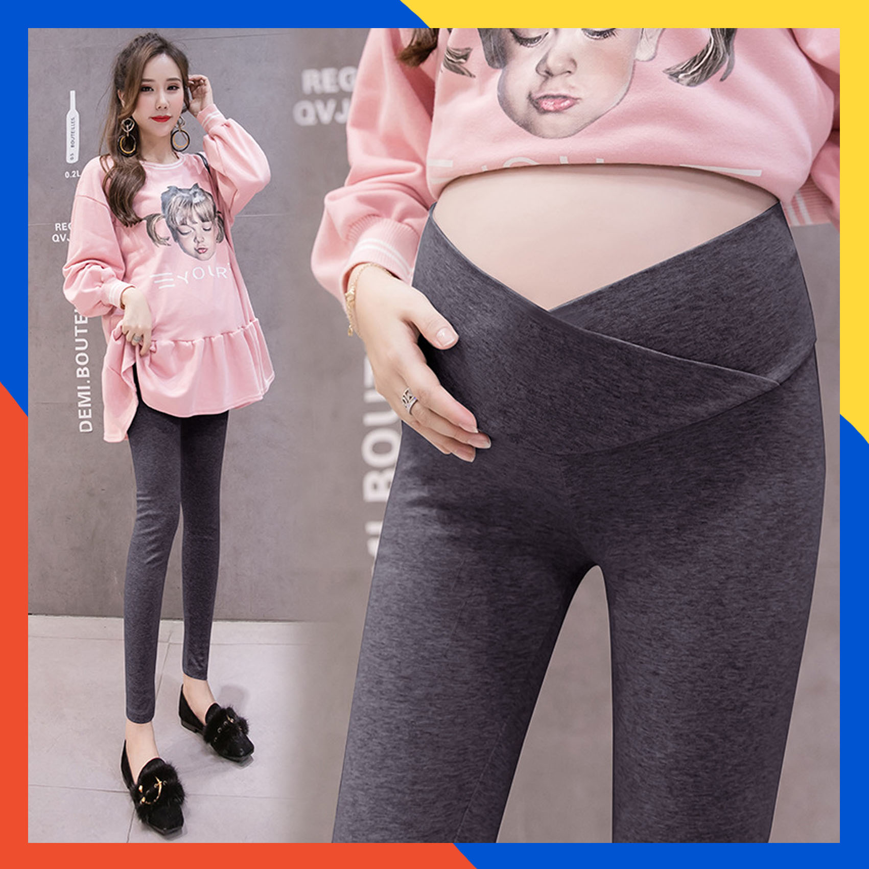 Quần bầu legging chất cotton co giãn 4 chiều cho mẹ bầu