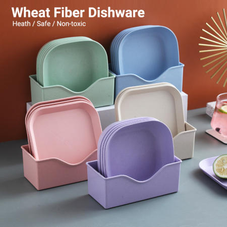 Unbreakable Square Wheat Fiber Saucer Plates with Base Holder