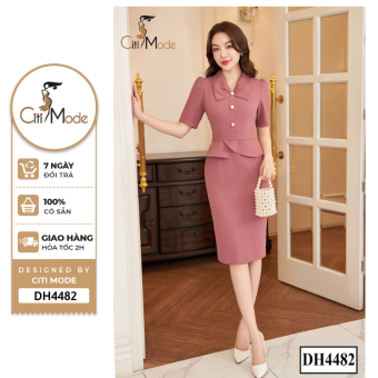 Đầm công sở CITI MODE FASHION thiết kế dáng ôm peplum hồng đính cúc ngực DH4482