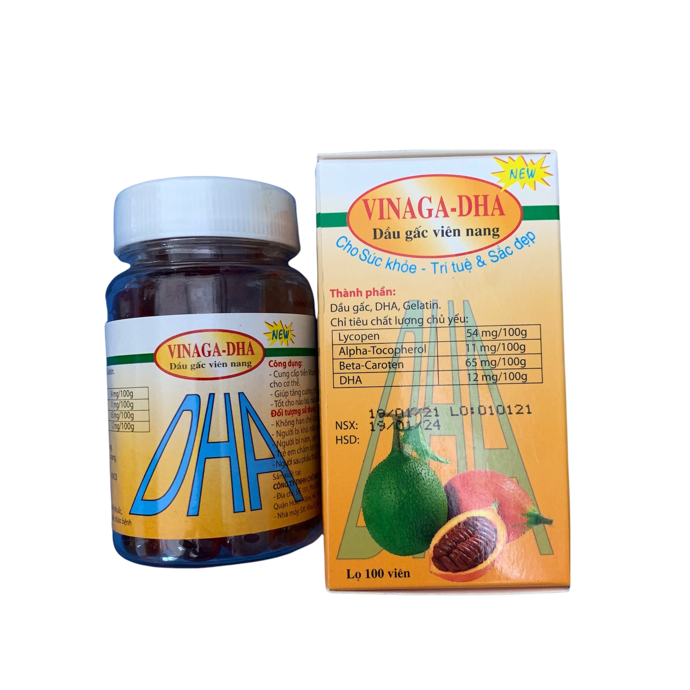 Vinaga - dha dầu gấc viên nang - lọ 100 viên