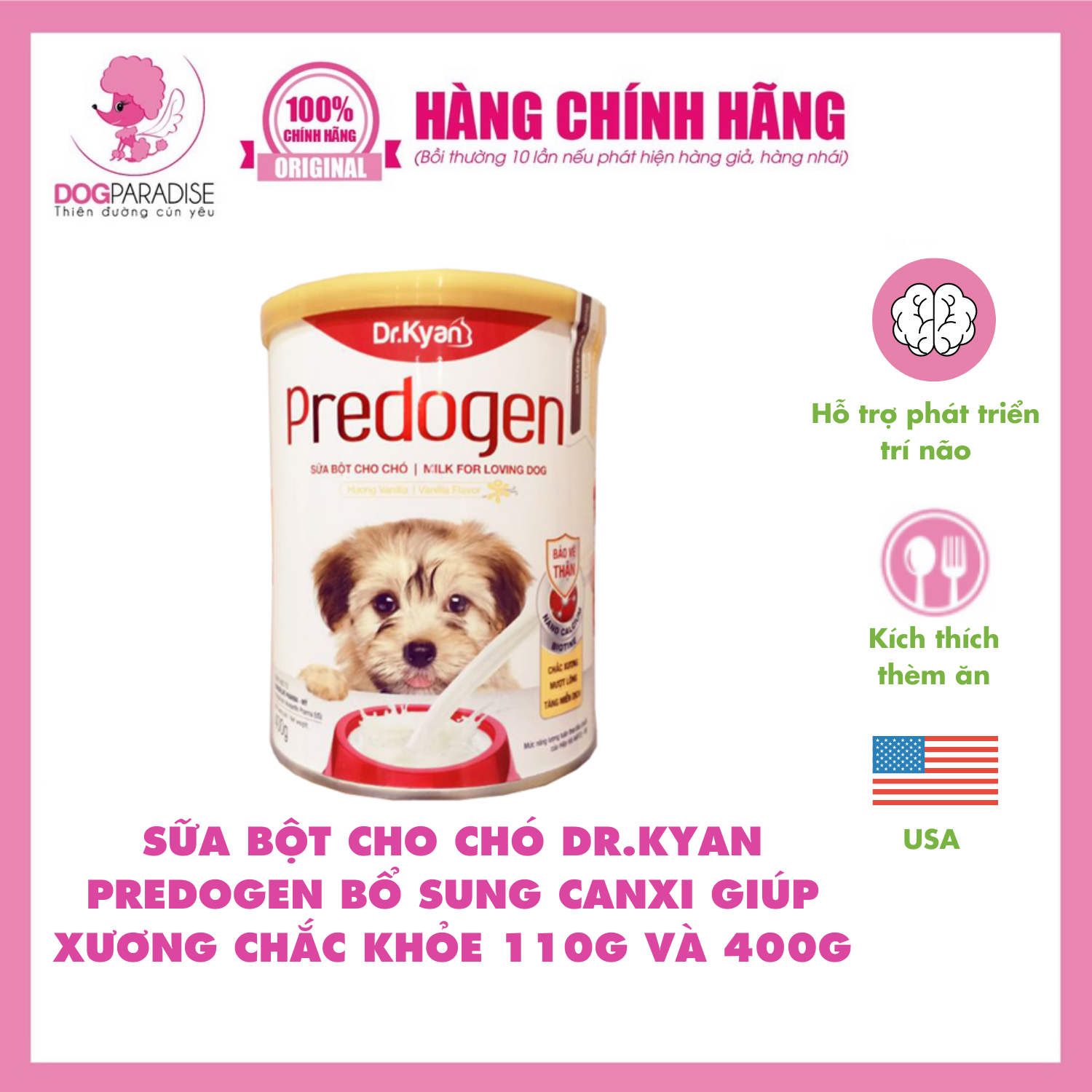 Sữa bột cho chó Dr.Kyan Predogen bổ sung canxi giúp xương chắc khỏe 110g và 400g - DogParadise PetShop