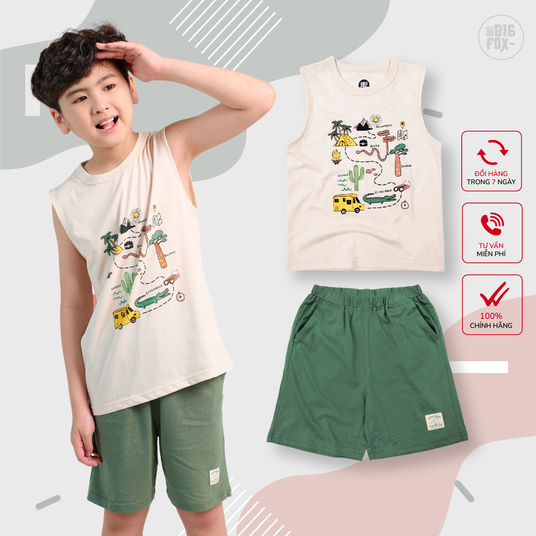 Đồ bộ bé trai size đại, bộ ba lỗ cho bé chất cotton phong cách Âu Mỹ hình in ngộ nghĩnh 11 – 40 QATE