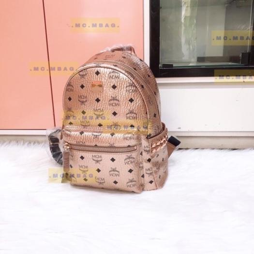 BALO McM DA PU THẬT MÀU HỒNG GOLD - HÀNG CAO CẤP