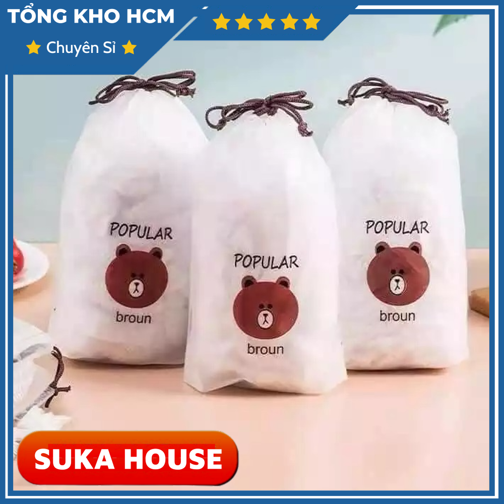 Set 100 Màng Bọc Thực Phẩm Có Túi Đựng Hình Gấu A0811