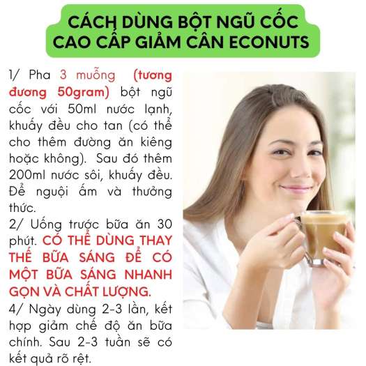 Bột ngũ cốc giảm cân cao cấp ECONUTS 15 loại hạt dinh dưỡng hữu cơ, giảm mỡ ăn sáng tiện lợi