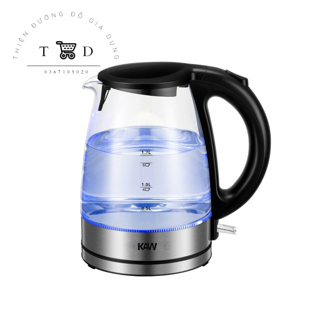 Ấm đun nước siêu tốc KAW RK1818 dung tích 2L, tiết kiệm điện, bình thủy tinh trong suốt, có đèn LED, tự động tắt khi sôi
