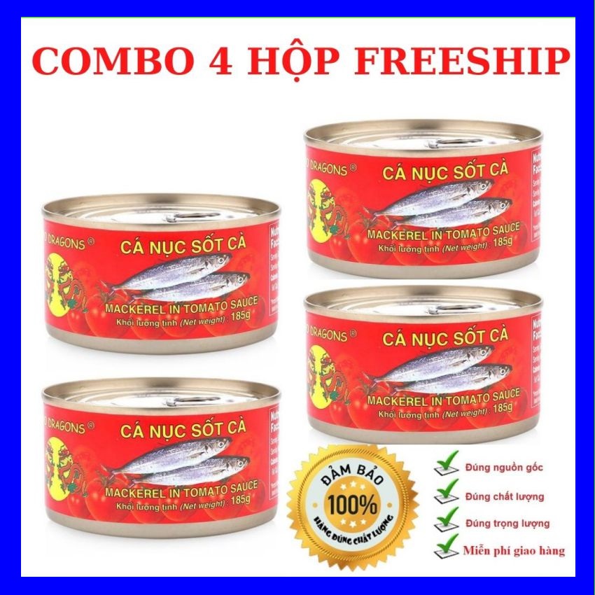 [COMBO 4 HỘP MIỄN SHIP] Cá hộp, Cá nục hộp, cá trích sốt cà chua thơm ngon, bổ, rẻ 185gr