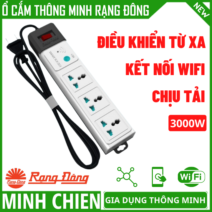 (Mẫu 2022) Ổ Cắm Wifi Thông Minh Rạng Đông OC02.WF 3m-5m - Ổ Cắm Wifi 2500W - Chức Năng Hẹn Giờ, Điều Khiển Từ Xa - Ổ Cắm Điện Đa Năng , Ổ Cắm Wifi Rạng Đông
