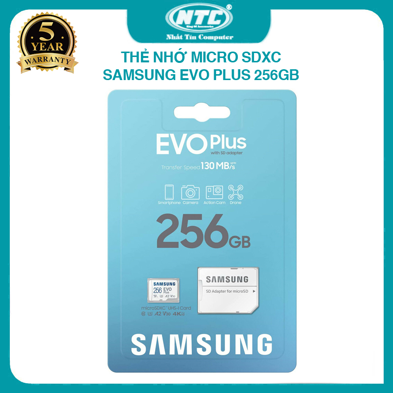 Thẻ nhớ MicroSDXC Samsung Evo Plus 256GB U3 4K R130MB/s W90MB/s kèm Adapter box Anh