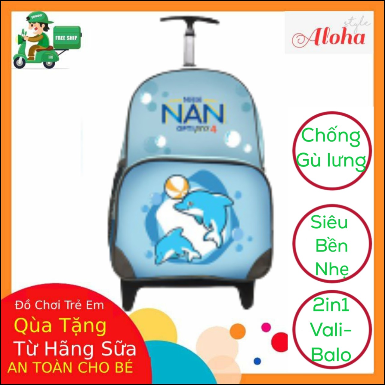 Balo kéo sữa nan - balo sữa milo -balo cho bé tiểu học đi học, dã ngoại, đi chơi - aloha store