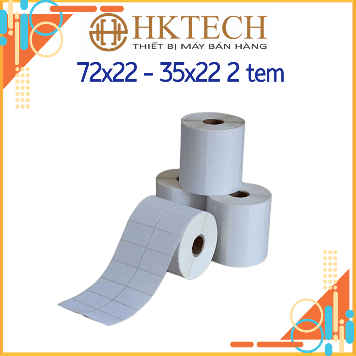 10 cuộn tem nhiệt in mã vạch khổ 35x22, loại 2 tem/hàng, cuộn 2000 tem