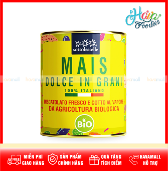 Bắp Ngô Ngọt Hữu Cơ Đóng Hộp – Sottolestelle Canned Organic Sweet Corn 340g