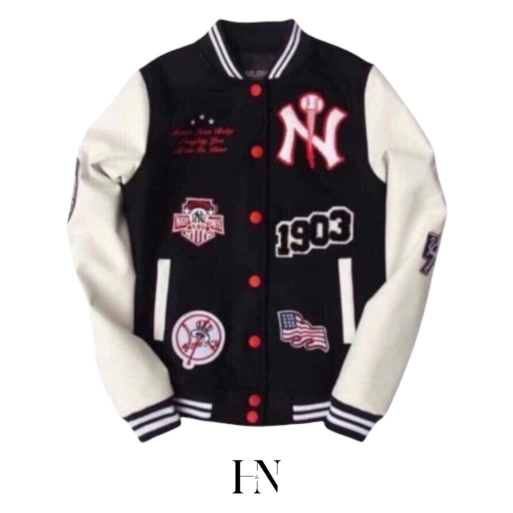Áo varsity jacket MLB NY vải nỉ dày dặn phối tay daÁo bomber nỉ form rộng  nam nữ phong cách  Shopee Việt Nam