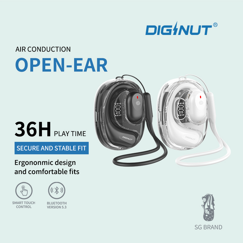 Diginut T-36S Open-ear Wearable Stereo Earbuds Black/White Bluetooth/Sport Earbuds
