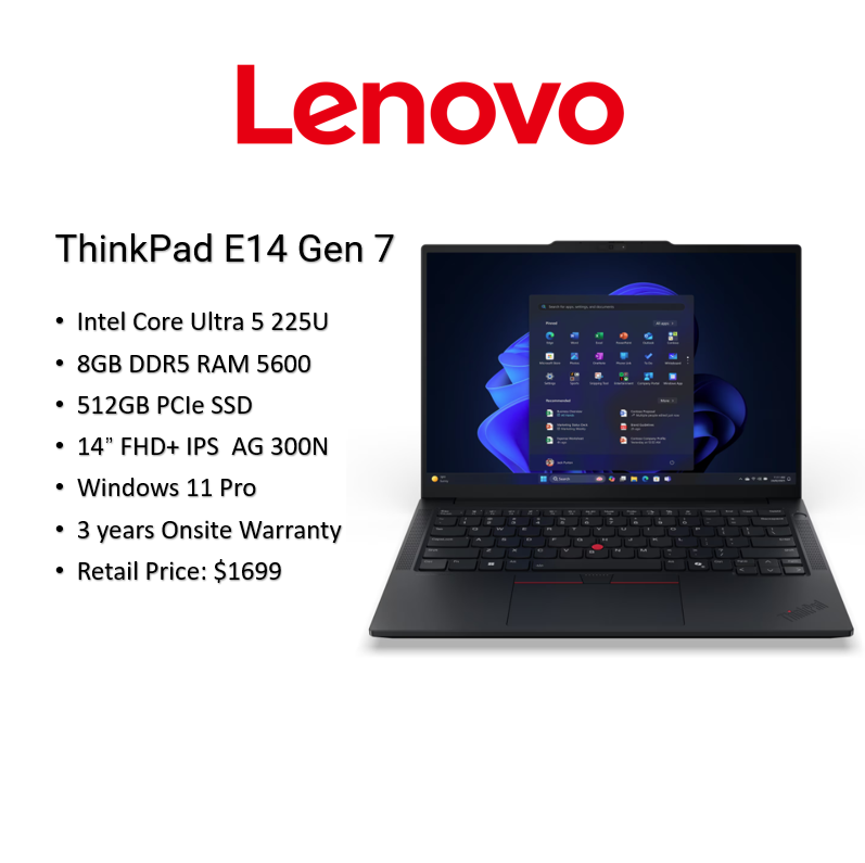 Lenovo ThinkPad E14 Gen 7 Laptop 14" FHD+ U5-225U...