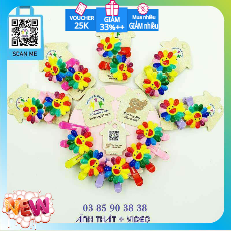 Kẹp tóc nữ Hàn Quốc cute, phụ kiện nữ mỏ vịt, cặp tóc mái cho bé gái hình mặt cười hướng dương đáng yêu - thương hiệu Vợ Chồng Tôi